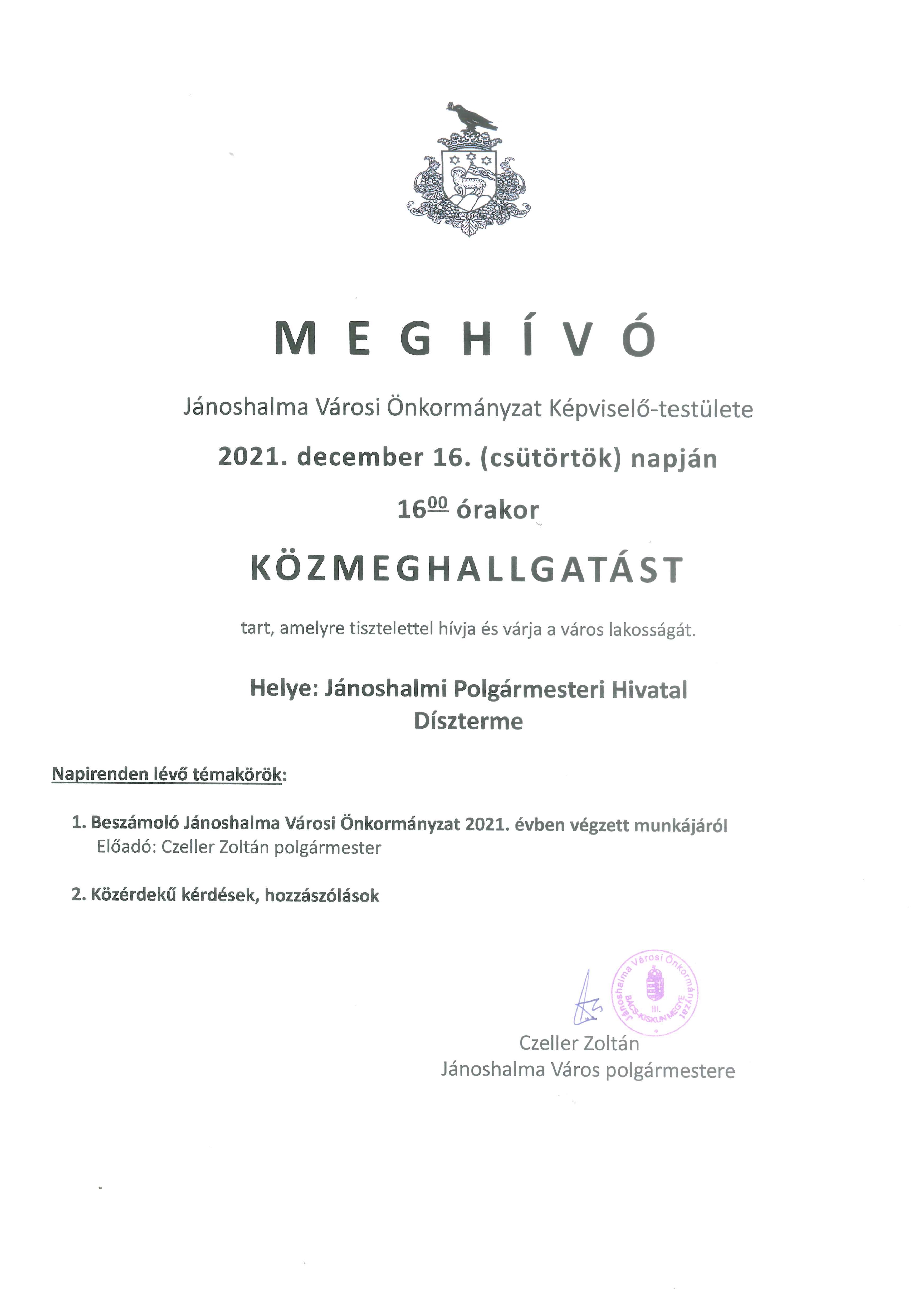 Lakossági meghívó - közmeghallgatás